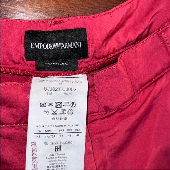 Emporio Armani High Rise Wide Leg Satin Trousers in Red - Picture 10 of 16